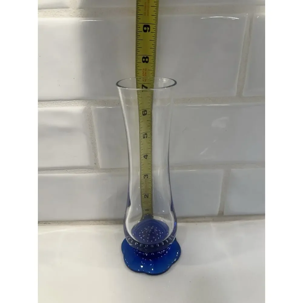Italian Bormioli Rocco Vase 7.5” Cobalt Blue Flower Shape Base Controlled Bubble